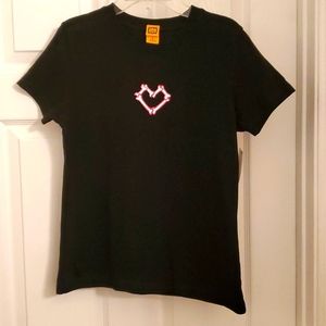 Halloween Tshirt Sparkly Bones outlined in pink Heart
